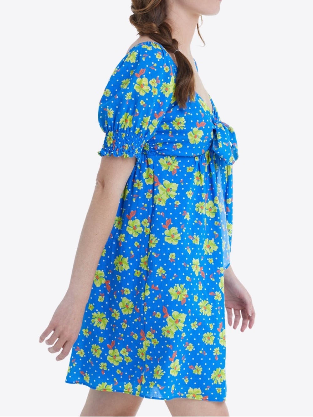 NWT Draper James Jennifer Tie Front Short Sleeve Dress Blue Aster Floral Sz S - Picture 2 of 14